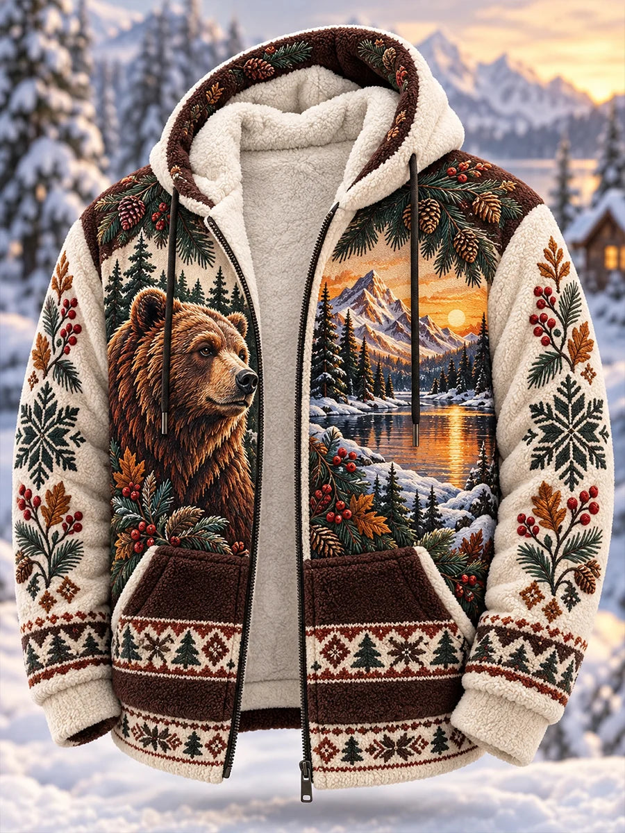 Men's Nordic Forest Animal Fleece-Lined Hoodie