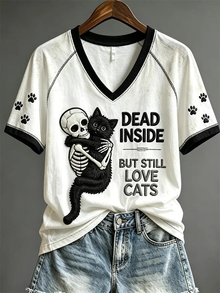 Women's Casual Black Cat Print Halloween Top