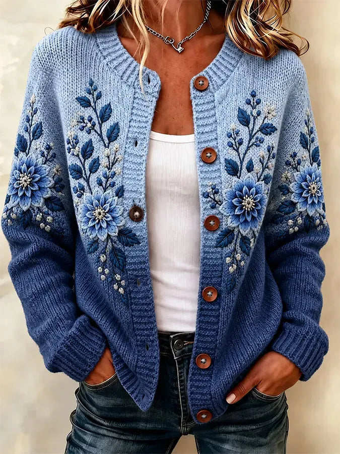 Women's Casual Printed Knit Cardigan