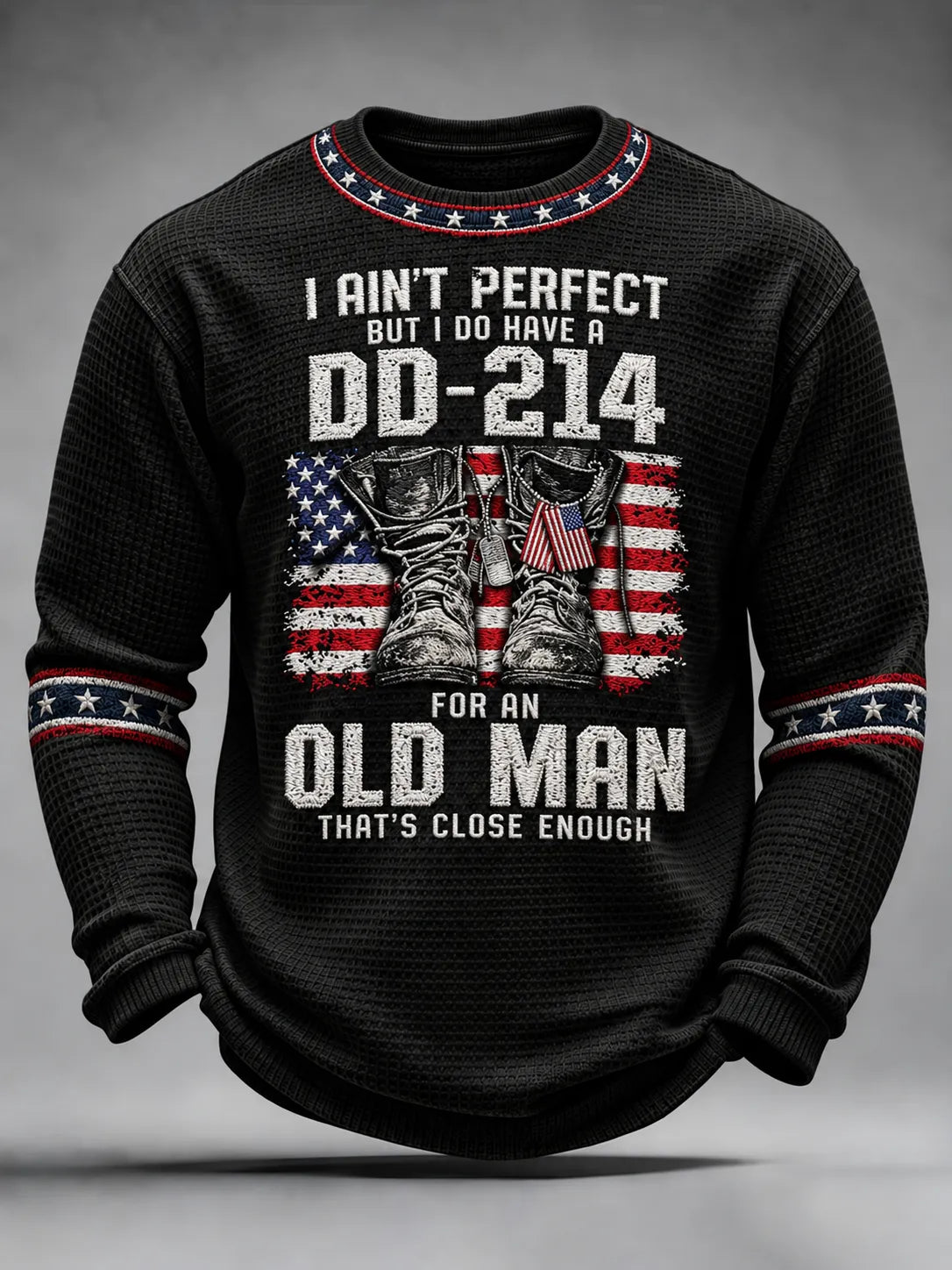 🎖️Men's I Ain't Perfect But I Do Have DD214 Veterans Printed Waffle Long Sleeve T-Shirt