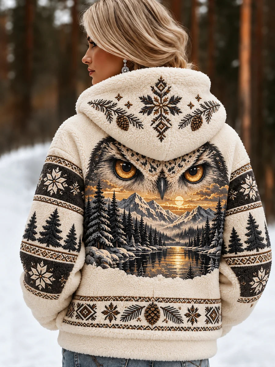 Women's Nordic Forest Animal Print Zip-Up Hoodie
