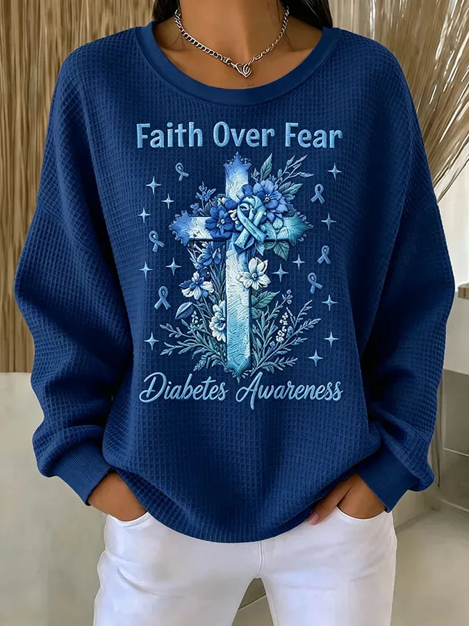 Women's Casual Printed Waffle Long-Sleeve Top