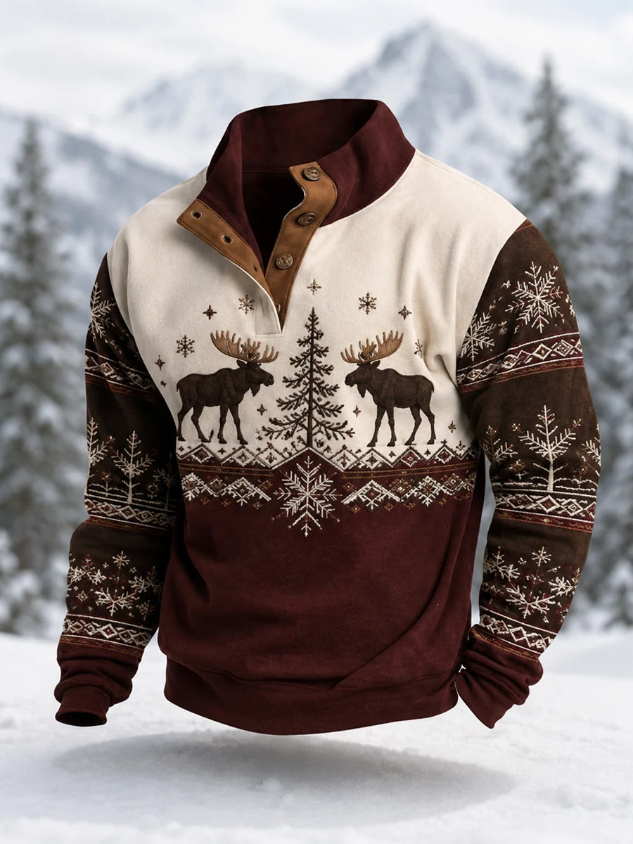 Men's Winter Moose Print Casual Pullover