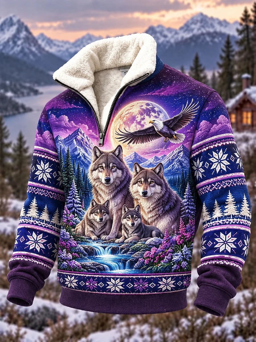 Men's Nordic Forest Animal Fleece-Lined Casual Sweatshirt