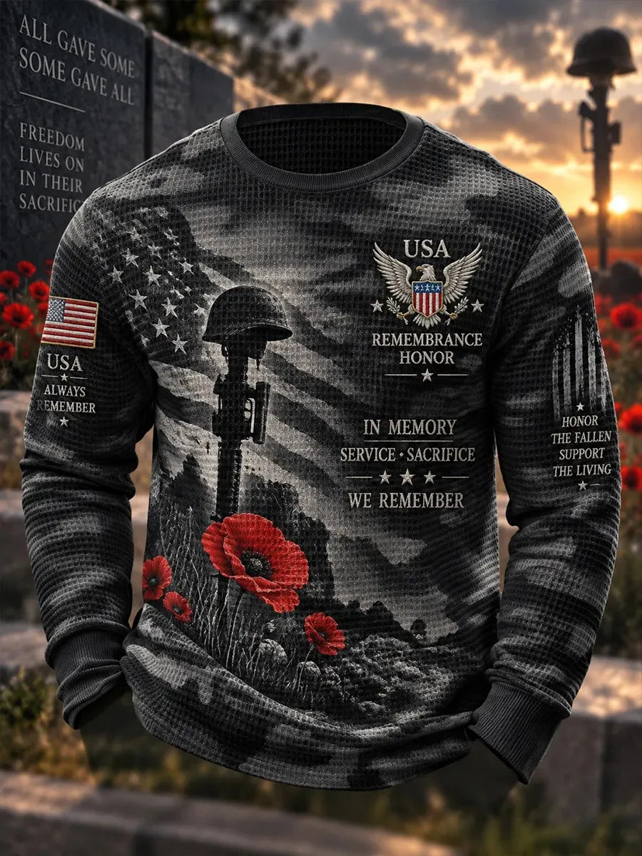🎖️Men's Veterans Day Theme Waffle Long Sleeve T-Shirt