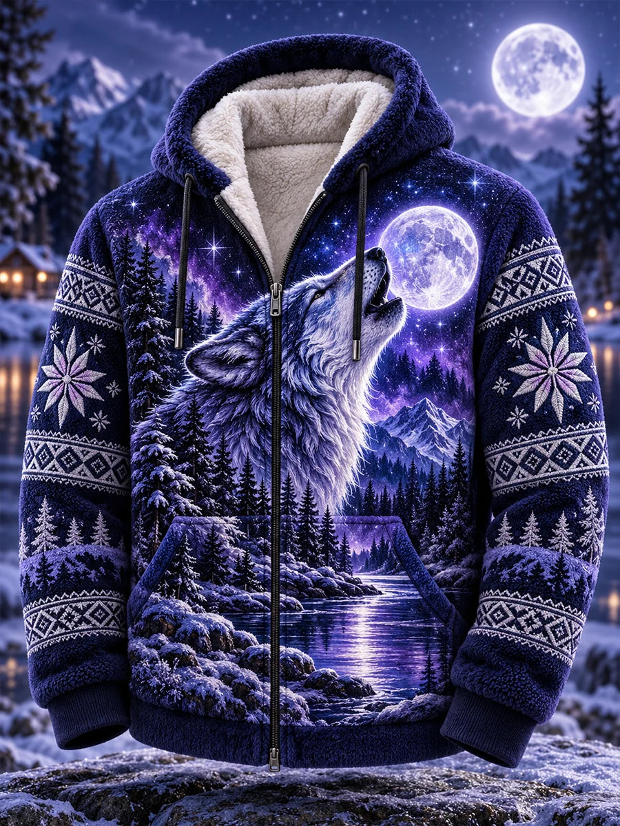 Men's Nordic Forest Animal Flannel Hooded Jacket