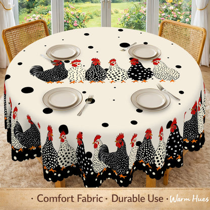 Farmhouse Polka Dot Rooster Tablecloth – Rustic Kitchen & Dining Decor