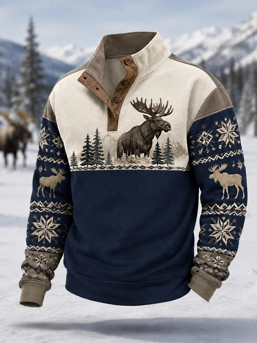 Men's Winter Moose Print Casual Pullover