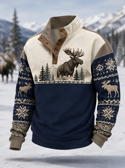 Men's Winter Moose Print Casual Pullover