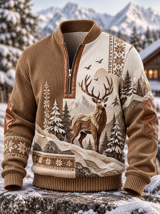 Men's Nordic Forest Animal Half-Zip Top