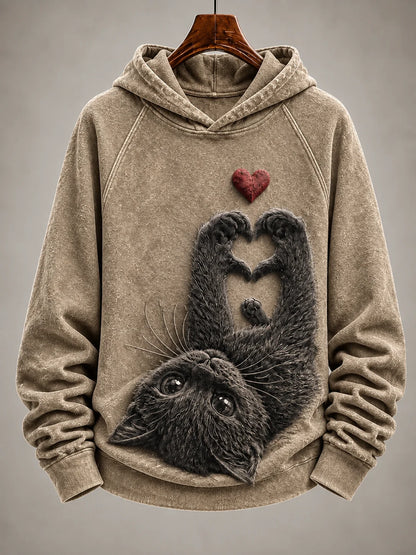 Women's Vintage Cat Print Hoodie