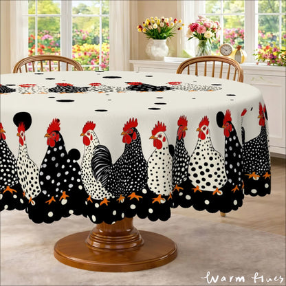 Farmhouse Polka Dot Rooster Tablecloth – Rustic Kitchen & Dining Decor