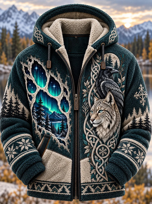 Men's Nordic Forest Animal Flannel Hooded Jacket