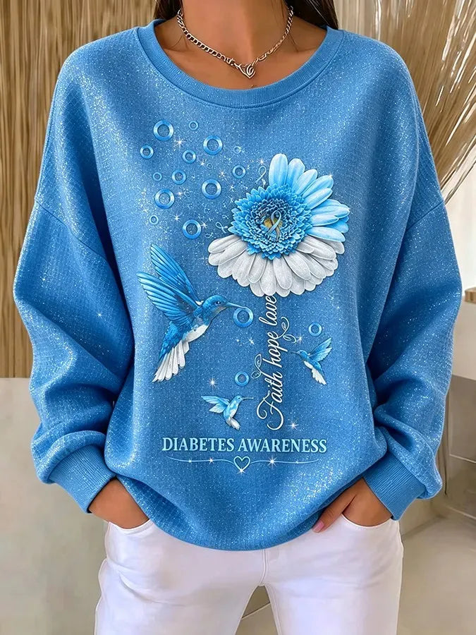 Women's Casual Printed Waffle Long-Sleeve Top