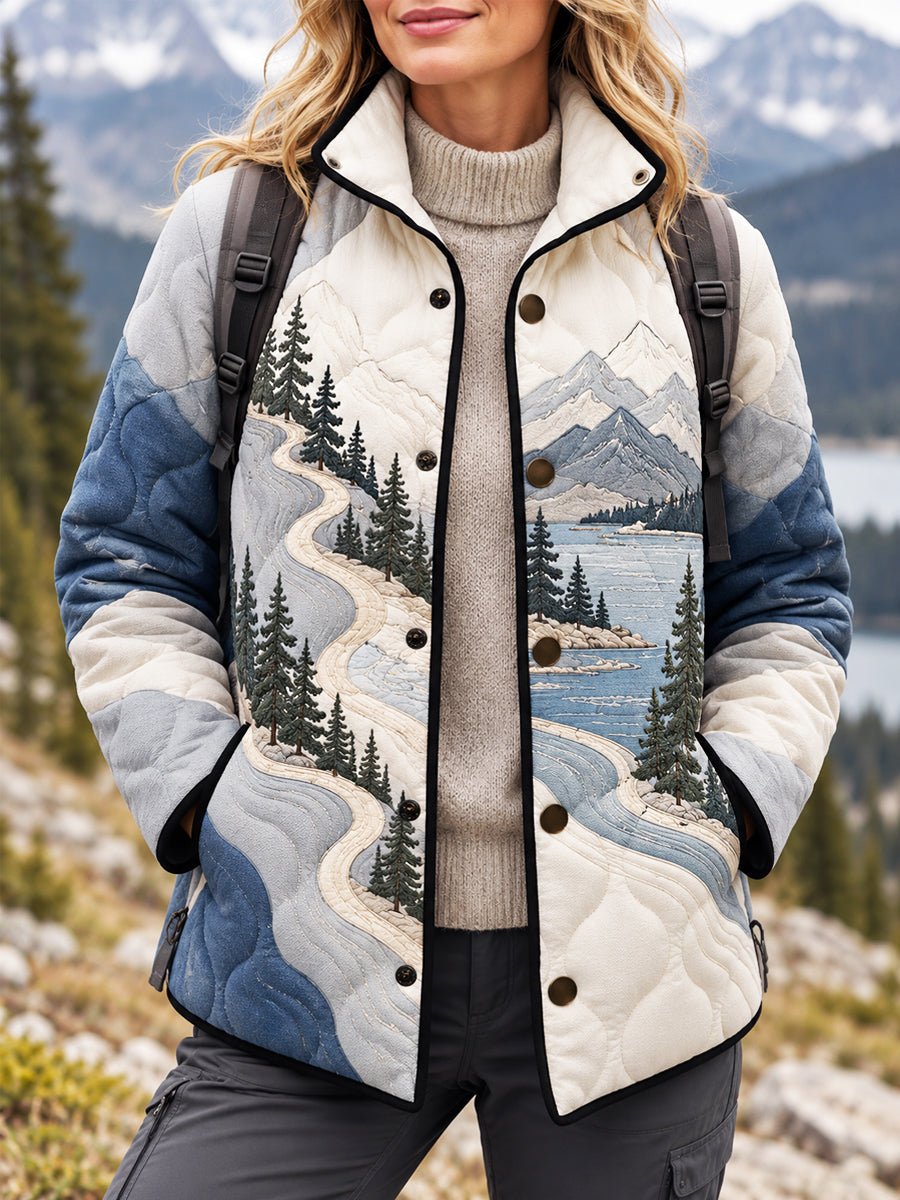 Women's Wilderness Trail Print Hike Lovers Lightly Padded Coat