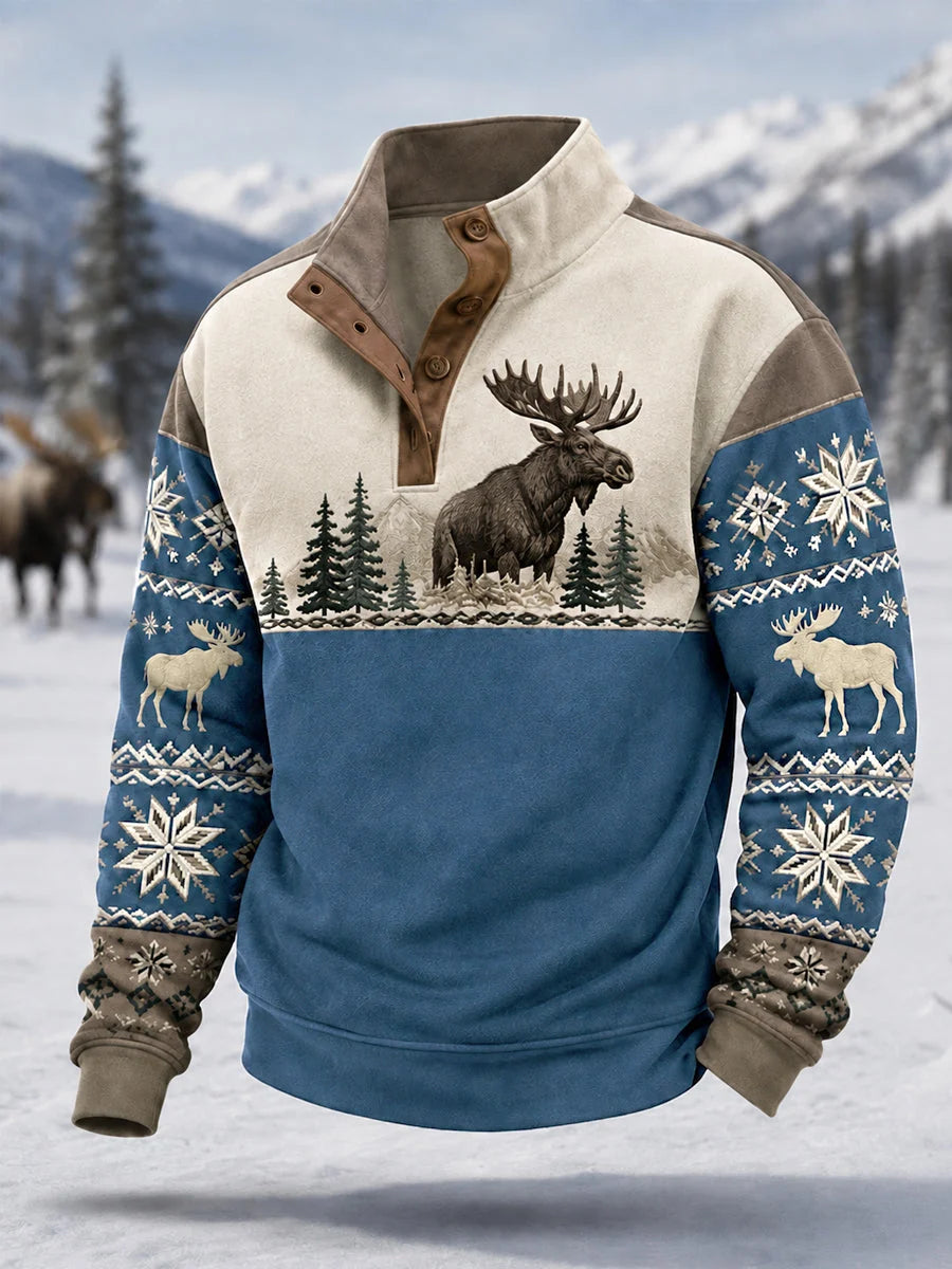 Men's Winter Moose Print Casual Pullover