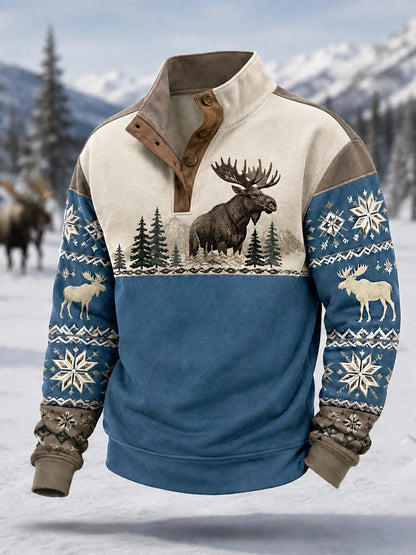 Men's Winter Moose Print Casual Pullover
