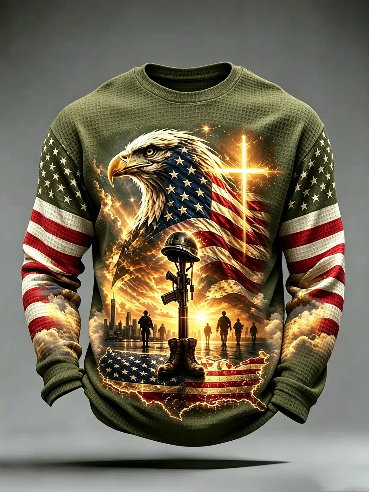 🎖️Men's Veterans Day Theme Waffle Long Sleeve T-Shirt