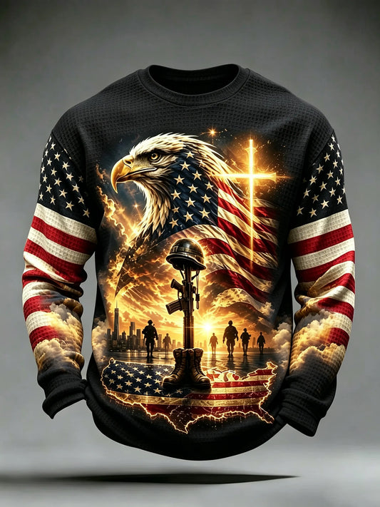 🎖️Men's Veterans Day Theme Waffle Long Sleeve T-Shirt