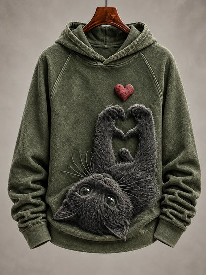 Women's Vintage Cat Print Hoodie