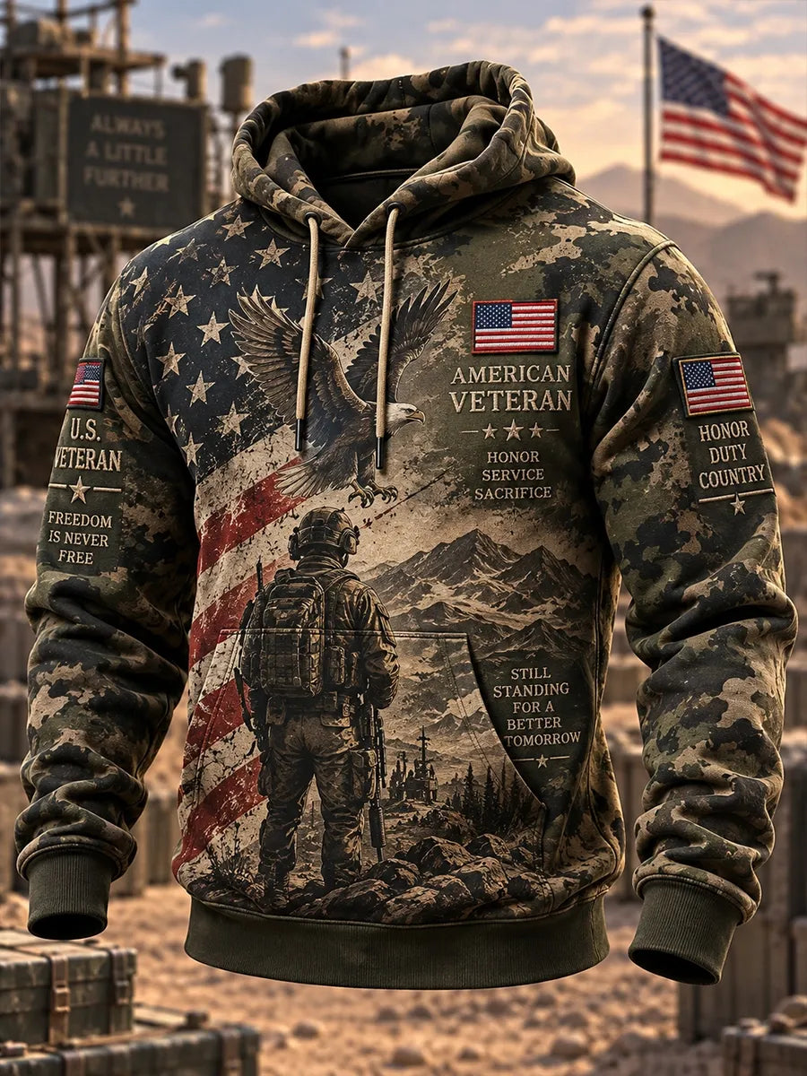 🎖️Men's Veteran Memorial Camo-Print Hoodie