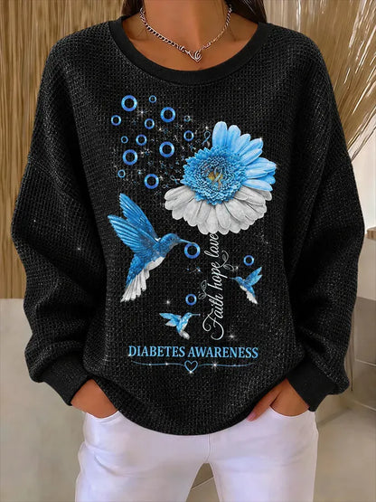 Women's Casual Printed Waffle Long-Sleeve Top