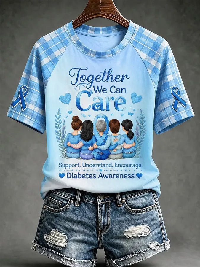 Women's World Diabetes Day Printed V-Neck Top