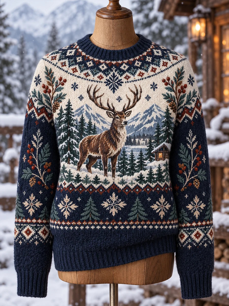 Women's Nordic Forest Animal Knit Top
