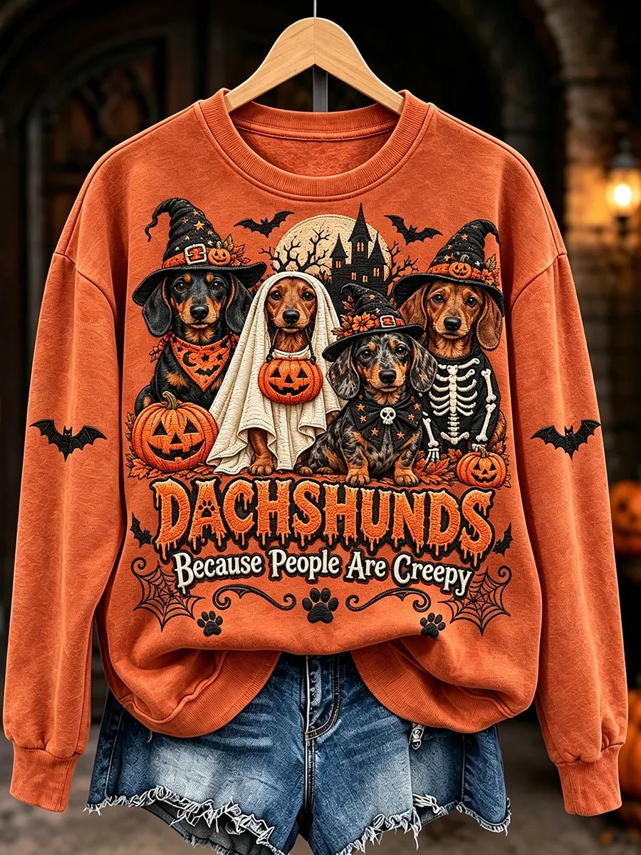 Women's Dachshunds Because People Are Creepy Halloween Print Cozy Sweatshirt