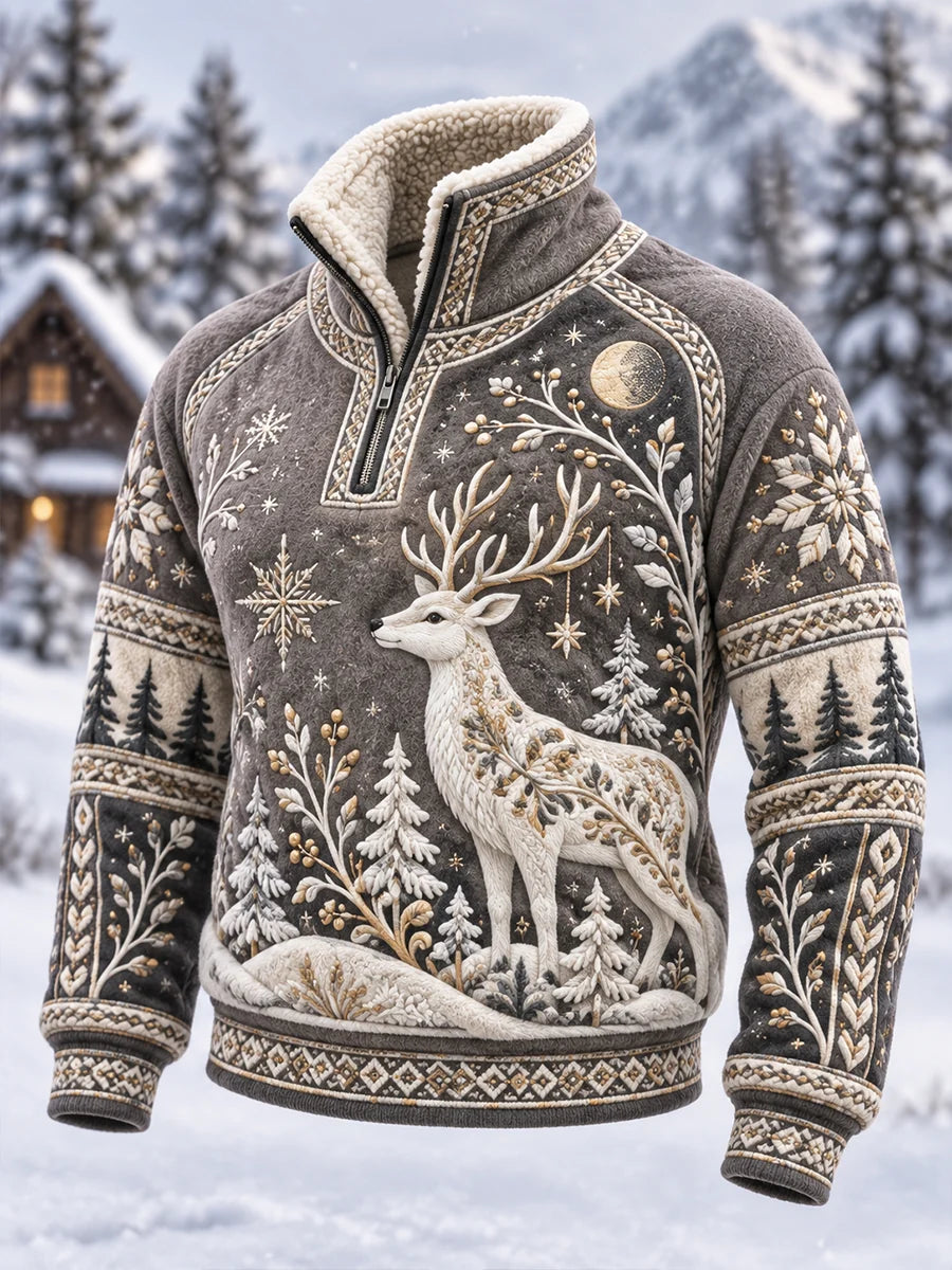 Women's Nordic Forest Animal Fleece-Lined Long-Sleeve Sweatshirt