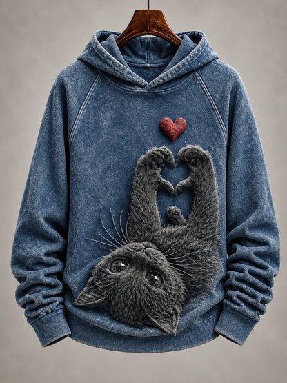Women's Vintage Cat Print Hoodie