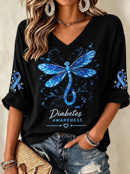 Women's Diabetes Awareness Print Waffle Knit Top