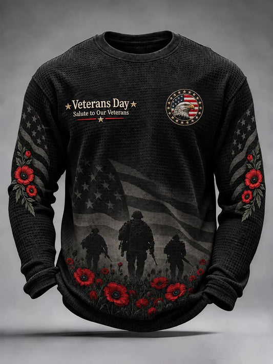 🎖️Men's Veterans Day Theme Waffle Long Sleeve T-Shirt