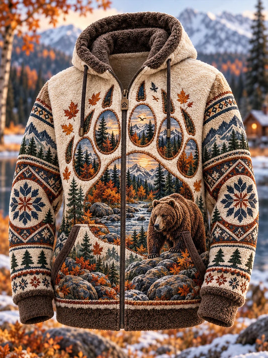 Men's Nordic Forest Animal Flannel Hooded Jacket