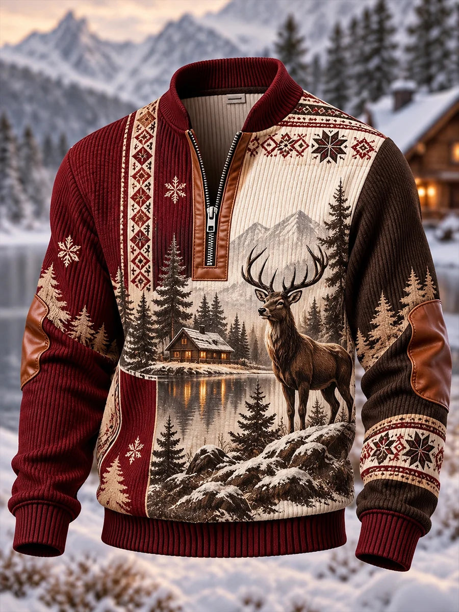 Men's Nordic Forest Animal Half-Zip Top