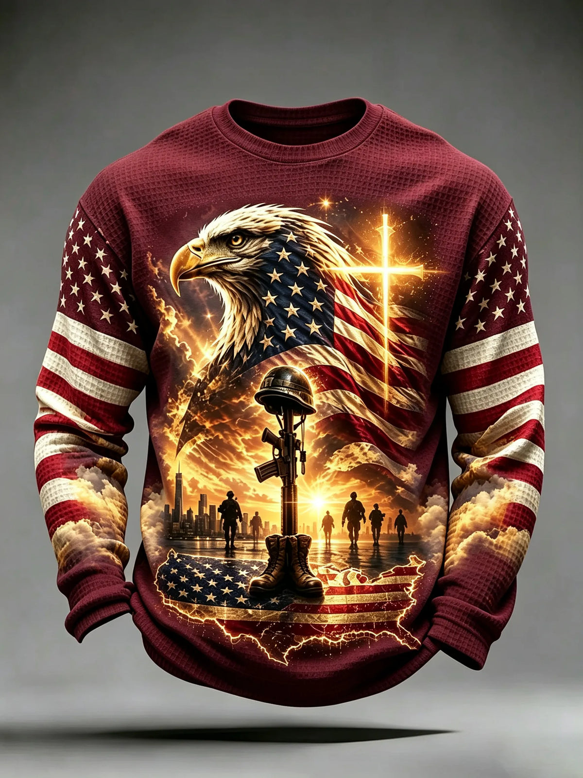 🎖️Men's Veterans Day Theme Waffle Long Sleeve T-Shirt