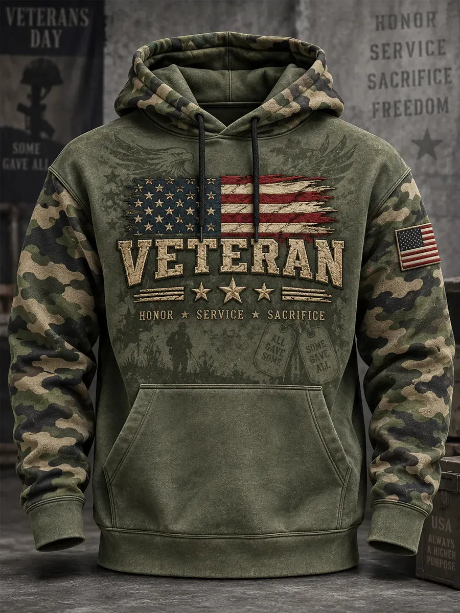 🎖️Men's Veterans Day US Flag Camouflage Print Casual Hoodie