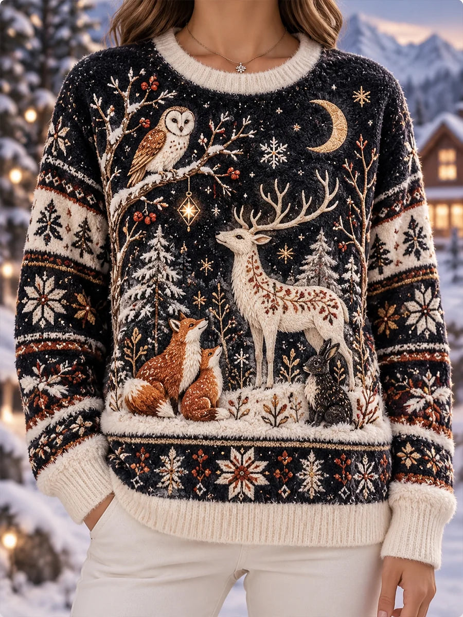 Women's Nordic Forest Animal Knit Top