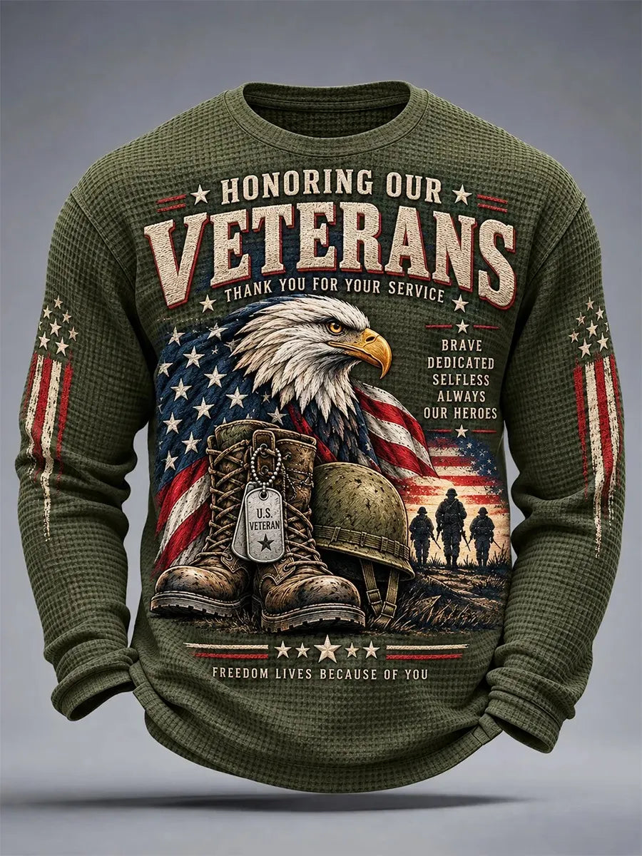 🎖️Men's U.S. Veterans Day Print Waffle Long Sleeve T-Shirt