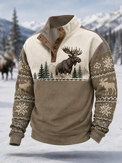 Men's Winter Moose Print Casual Pullover