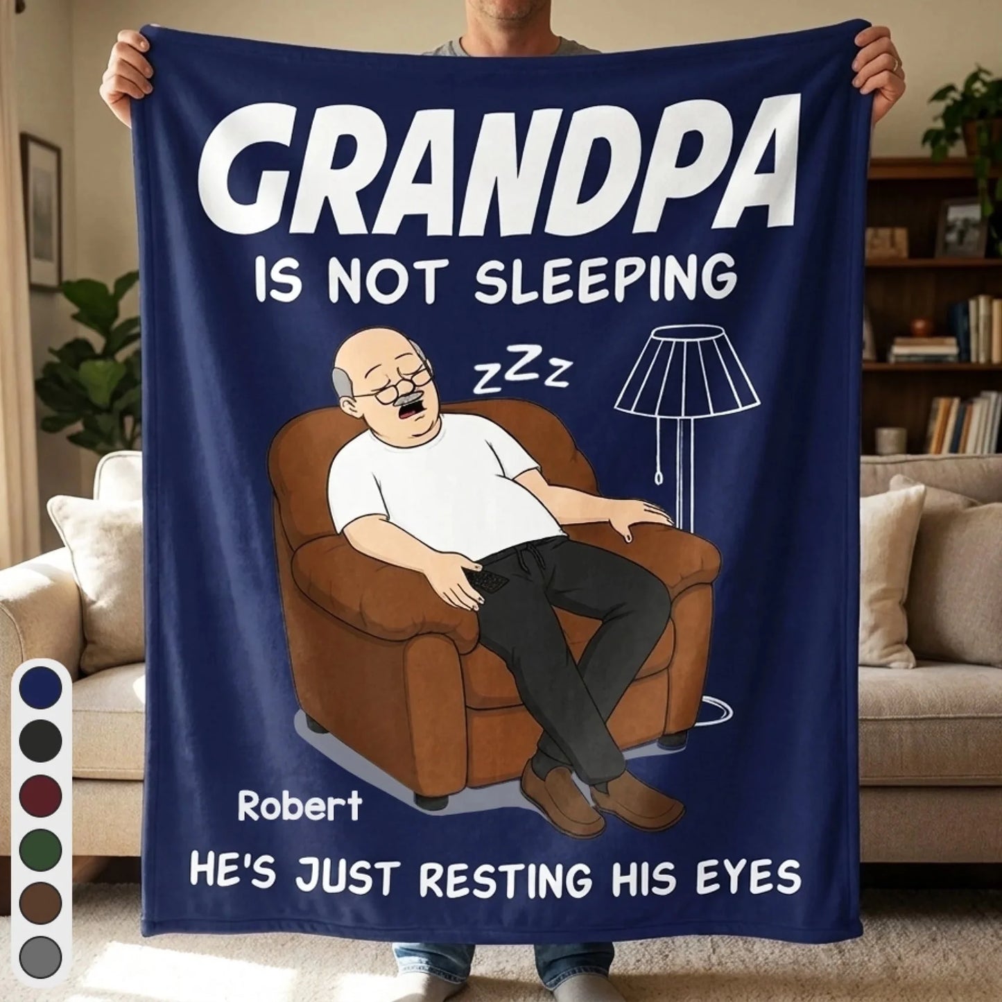 Custom Blanket - Personalized Father's Day Birthday Gifts For Dad, Grandpa - Dad’s Favorite Hobby Is Napping