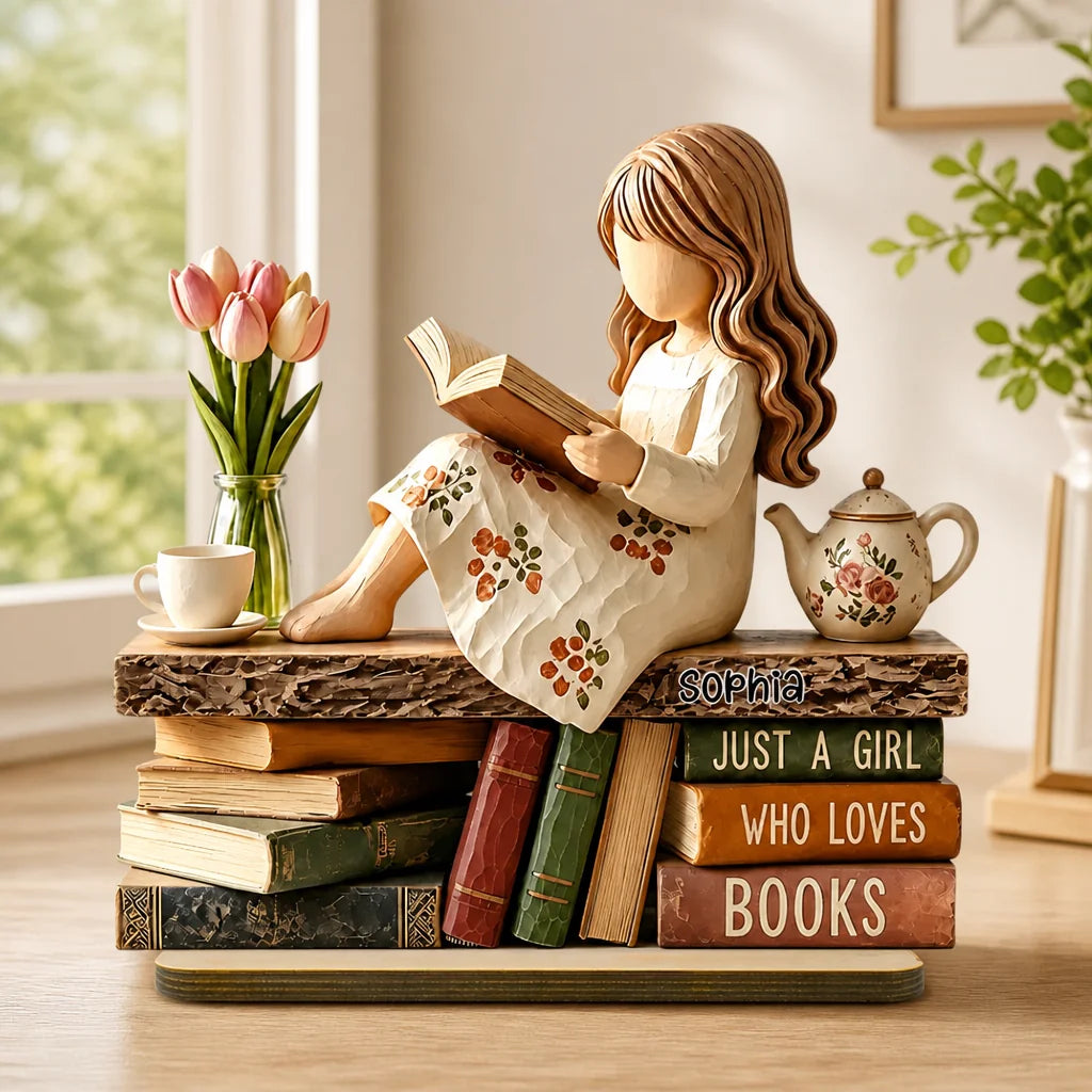 Custom Wooden Reading Keepsake - Personalized Gifts For Readers & Bookworms - Tea, Books & Quiet Moments