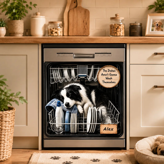 Custom Dog Dishwasher Cover Sticker - Personalized Kitchen Decor For Dog Lovers - The Dishes Aren’t Gonna Wash Themselves