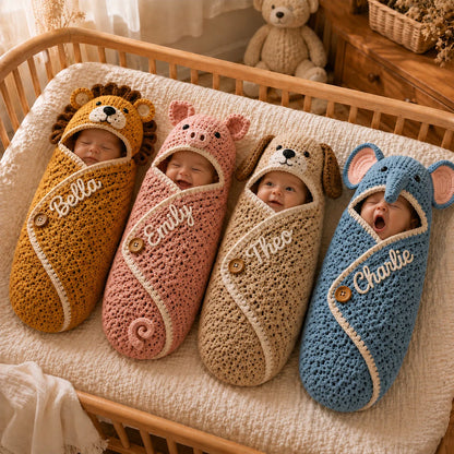 Custom Animal Baby Cocoon - Personalized Newborn Gifts For Baby Boys & Girls - Wrapped In Little Adventures
