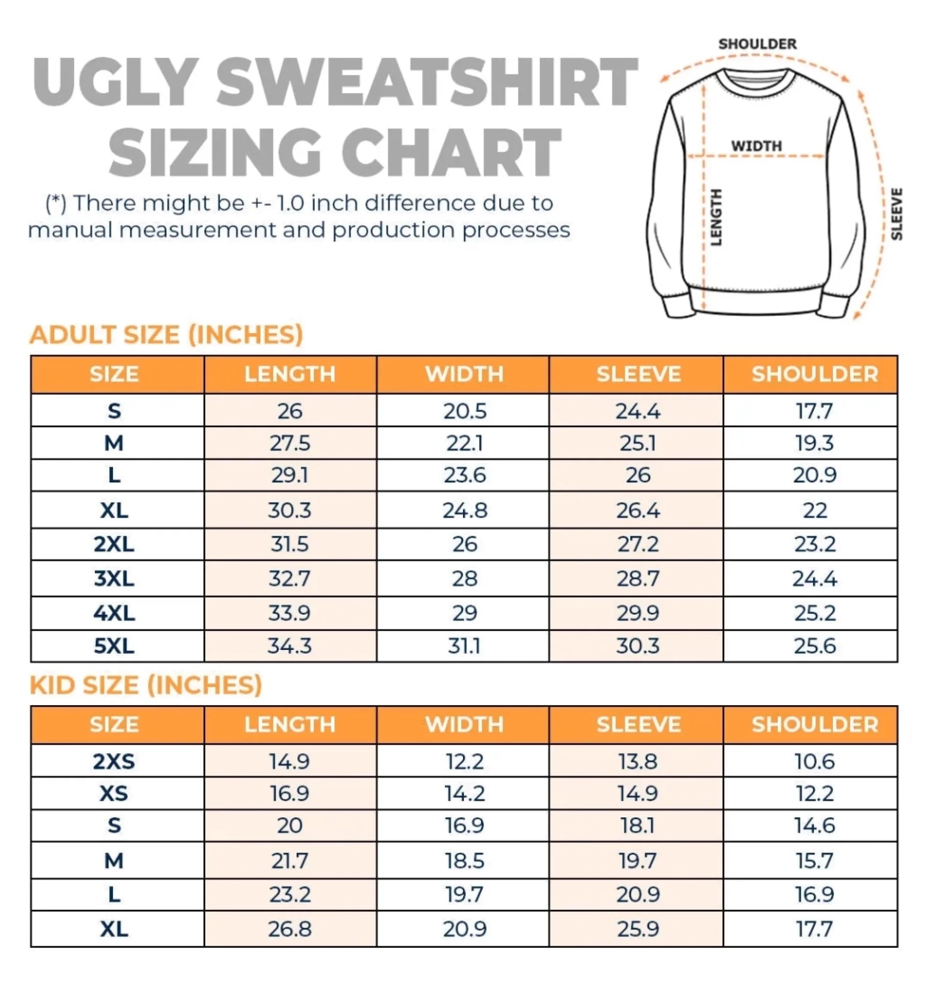 Ugly Sweatshirt Chart