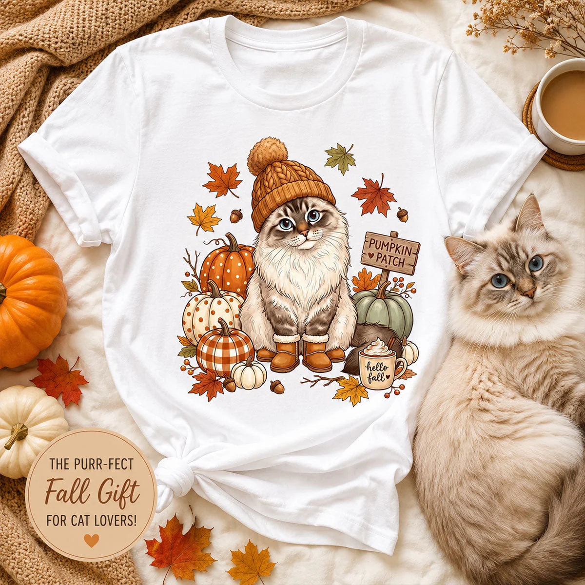 Custom Pet Photo Shirt - Personalized Fall Gifts For Dog & Cat Lovers - Pumpkin Patch Paws