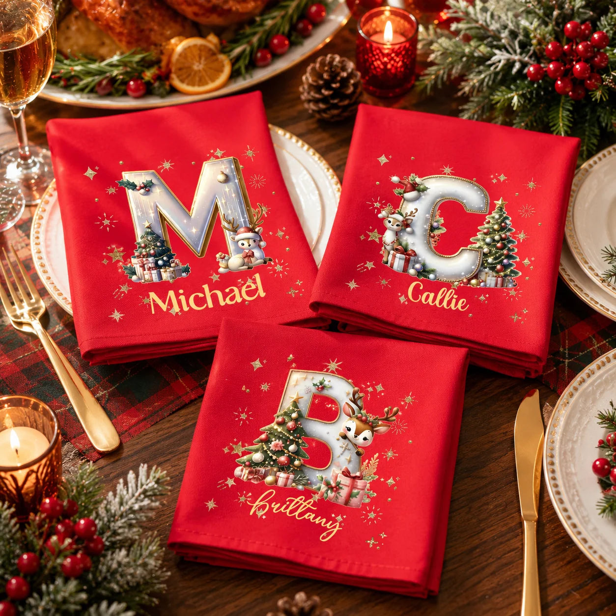 Custom Reindeer Christmas Napkin - Personalized Gifts For Family & Friends - Merry Starts At The Table