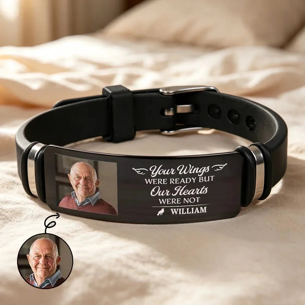 Custom Memorial Photo Bracelet - Personalized Remembrance Gifts For Family - Your Wings Were Ready, Our Hearts Were Not