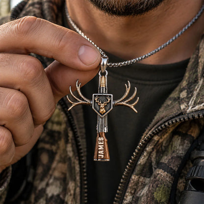 Custom Hunting Cross Necklace - Personalized Gifts For Hunters - God Made A Hunter