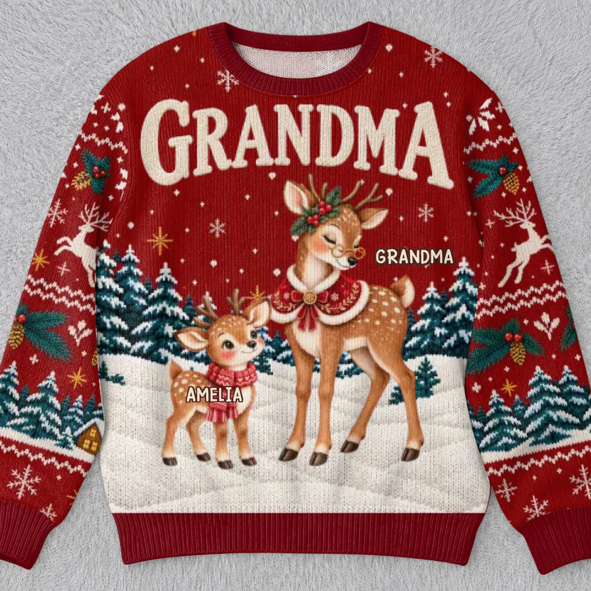 Custom Reindeer Ugly Sweatshirt - Personalized Christmas Birthday Gifts For Grandma - Merry Season, Happy Crew